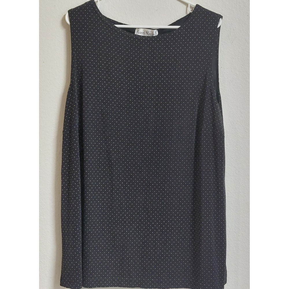 Ronni Nicole Womens 22W Black Pink Tan Polka Dot Sleeveless Top Plus Size